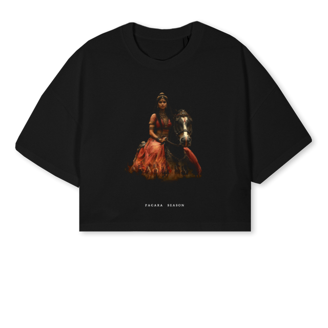 VELUNACHIYA Black Cropped Oversized Tee.
