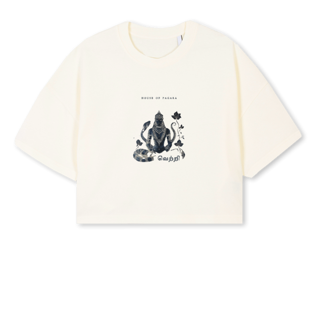 HOUSEOFPAGARA Cream Cropped Oversized Tee.