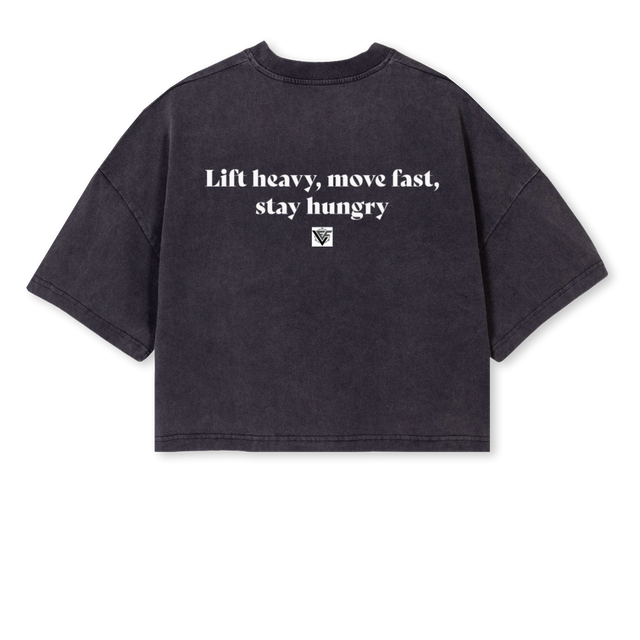 ASKADAMCROSSCROP Vintage Black Cropped Oversized Tee.