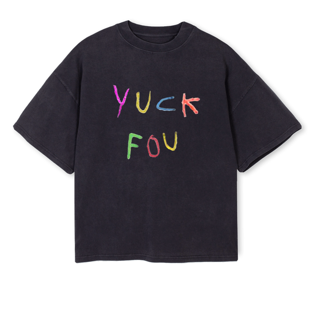 YUCKFOU DUE Vintage Black Oversized Boxy Tee.