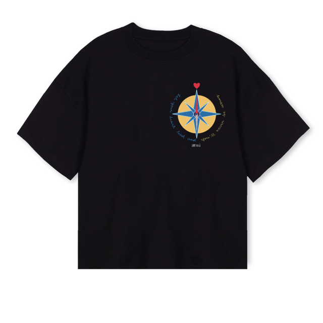 FULL COMPASS Black Oversized Boxy Tee.