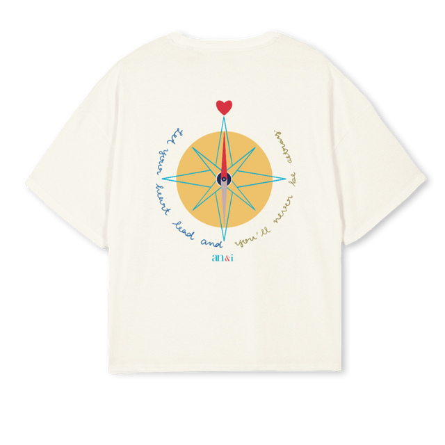 COMPASS Cream Oversized Boxy Tee.