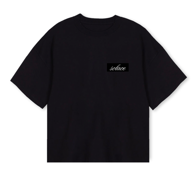 SOLACEGIVEFLOWERS Black Oversized Boxy Tee.