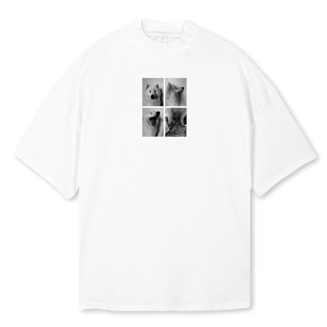 ARTOTYPETEESUMMER White Oversized Mock Neck Tee.