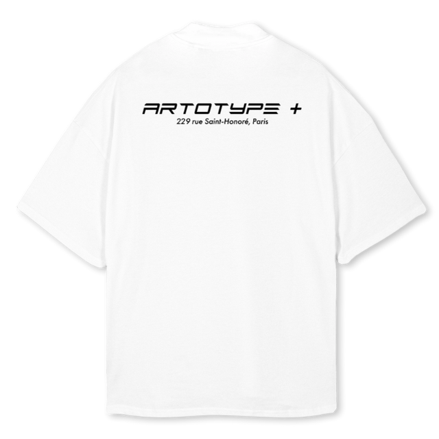 ARTOTYPETEESUMMER White Oversized Mock Neck Tee.