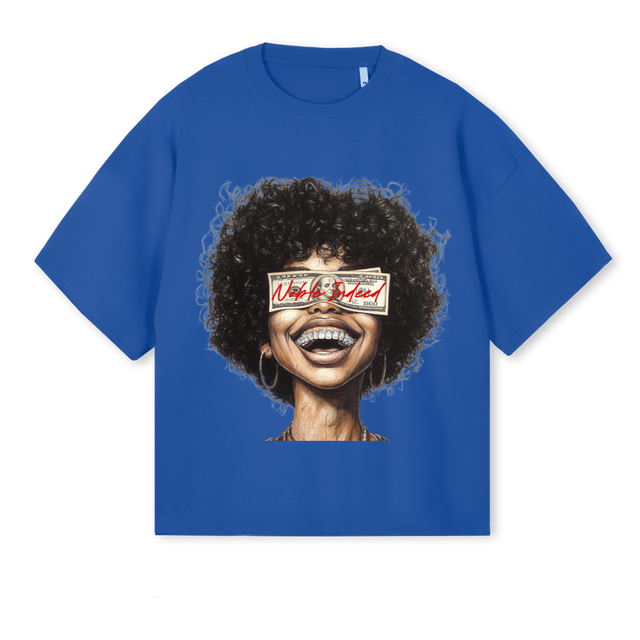 MONEYDOES Cobalt Blue Oversized Boxy Tee.