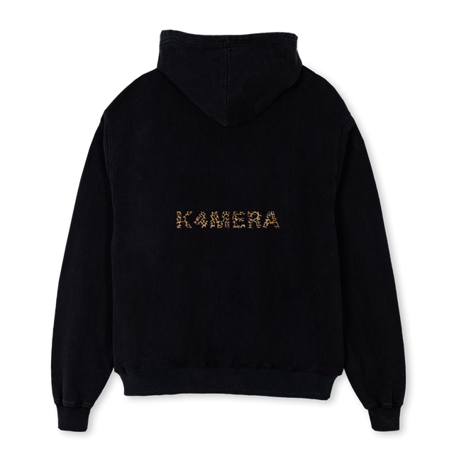 PINKNHFCGU Black Oversized Zipped Hoodie.