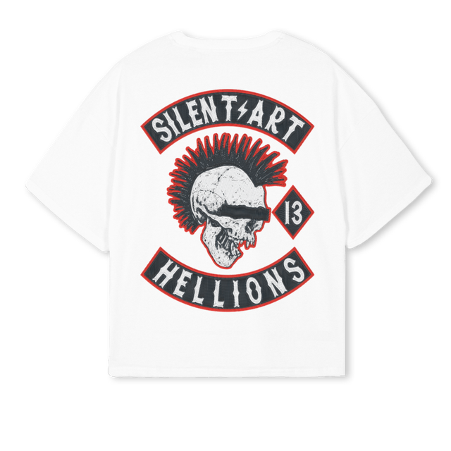 HELLIONS White Oversized Boxy Tee.