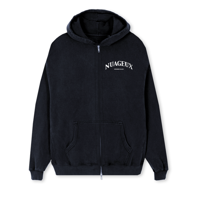 NUAGEUXBOXING Vintage Black Regular Zipped Hoodie.