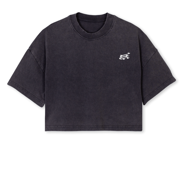 ESTRELLA BABYTEE Vintage Black Cropped Oversized Tee.