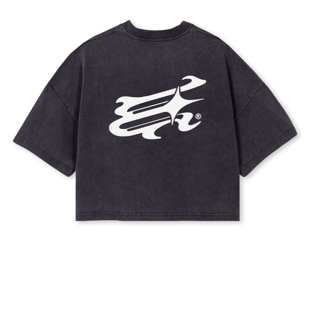 ESTRELLA BABYTEE Vintage Black Cropped Oversized Tee.