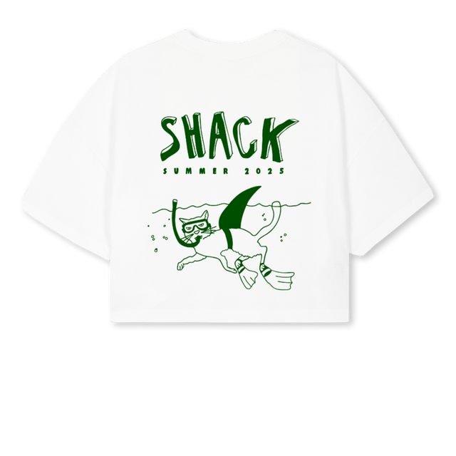 CATSHARKCROP White Cropped Oversized Tee.