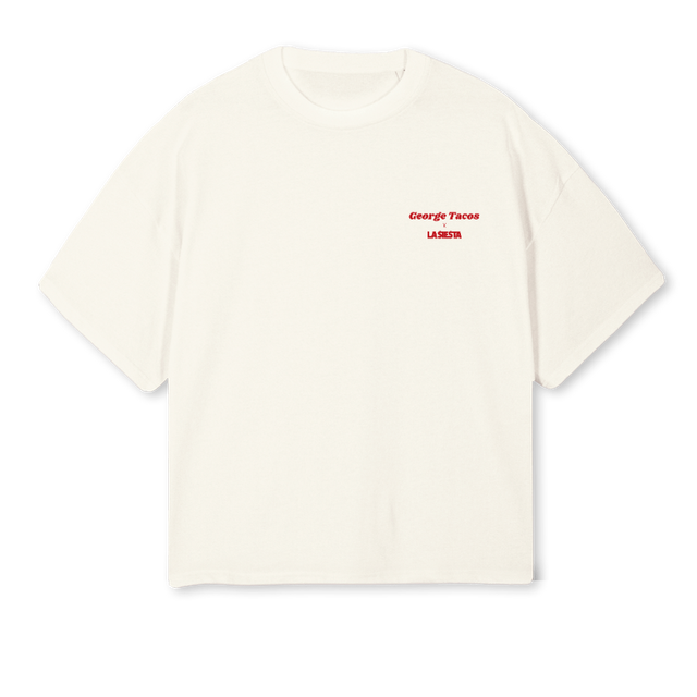 GEORGETACOS Cream Oversized Boxy Tee.