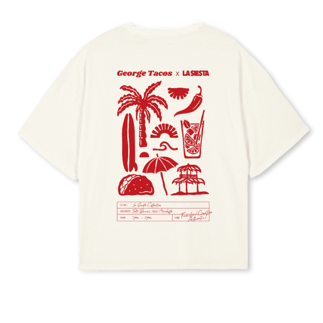 GEORGETACOS Cream Oversized Boxy Tee.