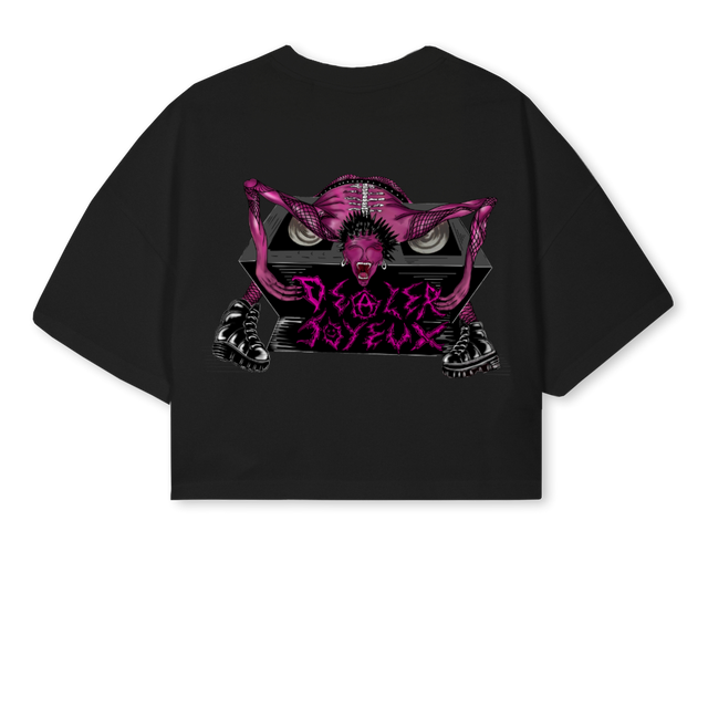 DEALER JOYEUX COUPER Black Cropped Oversized Tee.