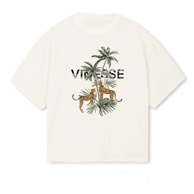 LEOPARDVINESSE Vintage White Oversized Boxy Tee.