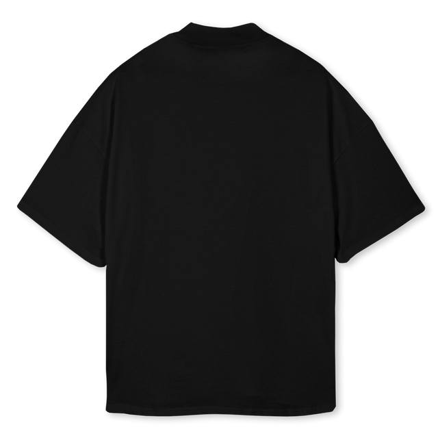 OFFENDEDBLACK Black Oversized Mock Neck Tee.