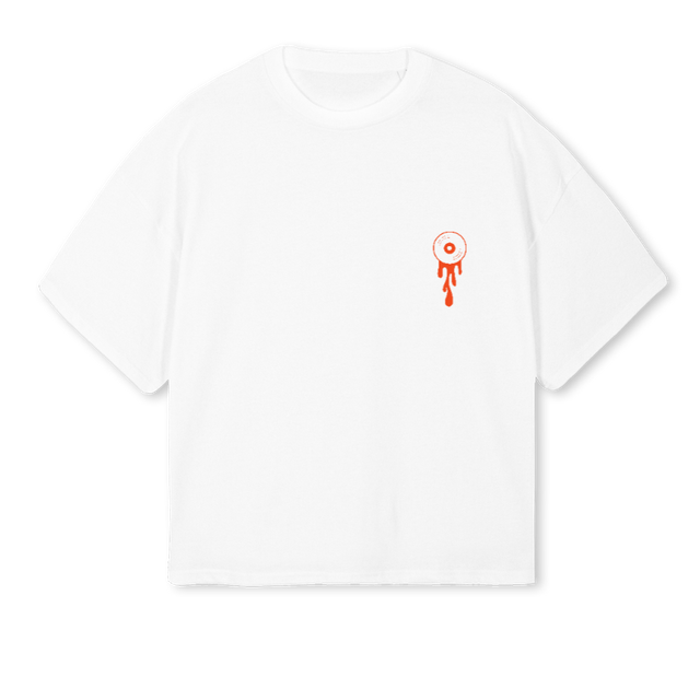 MELTEDDISKWHITE White Oversized Boxy Tee.