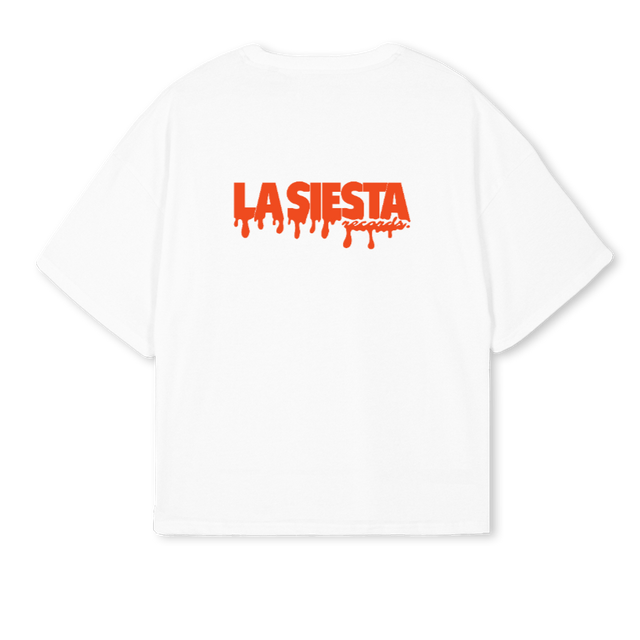 MELTEDDISKWHITE White Oversized Boxy Tee.