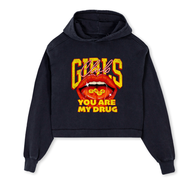 GRLSCLUB Vintage Black Cropped Hoodie.
