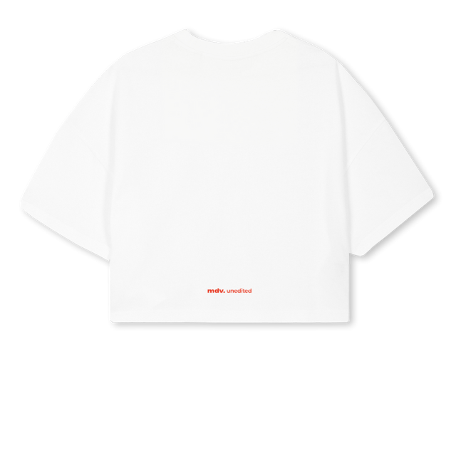 BACK PRINT White Cropped Oversized Tee.