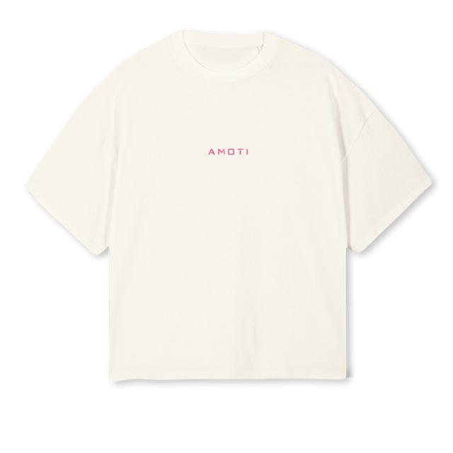 NEVERSTOPMOVINGRASPB Cream Oversized Boxy Tee.