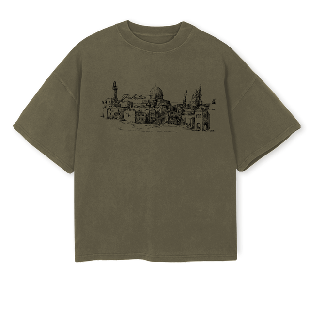 DOMEGREEN Vintage Olive Oversized Boxy Tee.