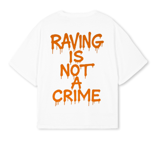 RAVINGISNOTACRIME White Oversized Boxy Tee.