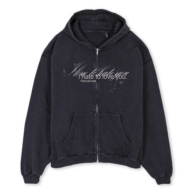 HTE LVE RUINED Vintage Black Oversized Zipped Hoodie.