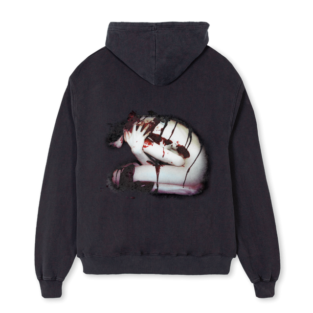 HTE LVE RUINED Vintage Black Oversized Zipped Hoodie.