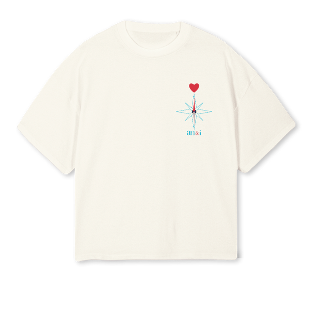 CUMPASSMED Cream Oversized Boxy Tee.