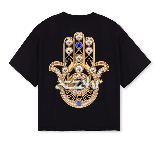 HAMSAGOLD Black Oversized Boxy Tee.
