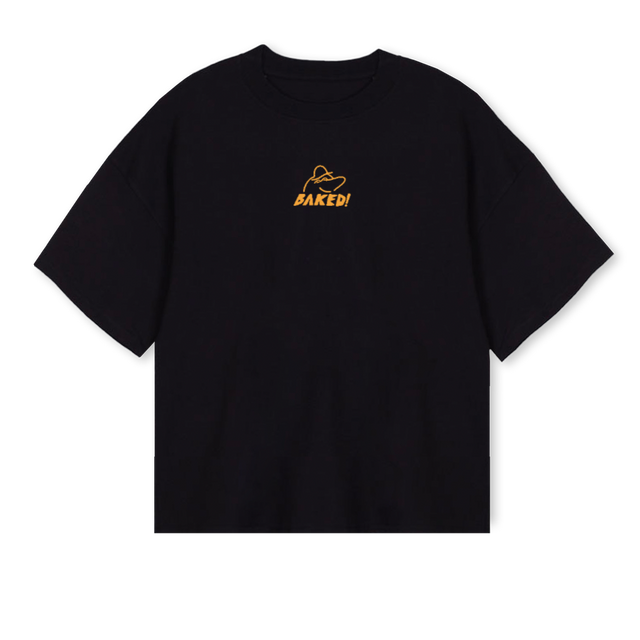 BAKED FINAL Black Oversized Boxy Tee.