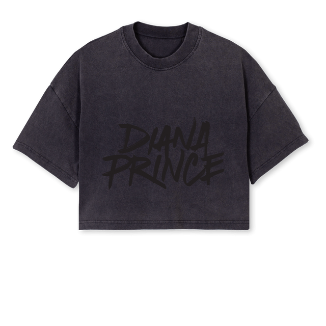 DIANACROPPED Vintage Black Cropped Oversized Tee.