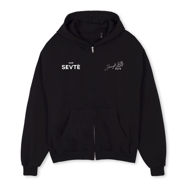 DKXSEVTE Black Oversized Zipped Hoodie.