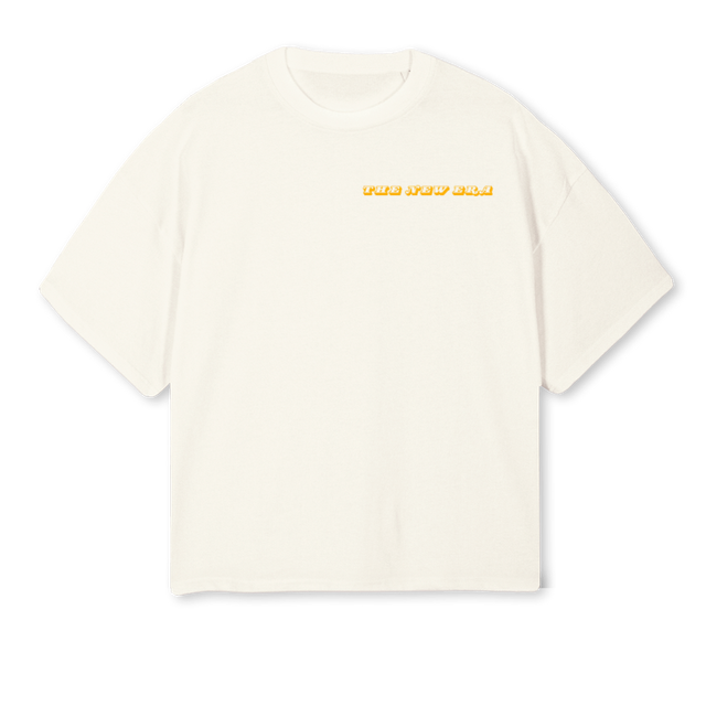 THREEEORO Cream Oversized Boxy Tee.