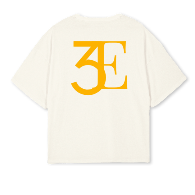 THREEEORO Cream Oversized Boxy Tee.