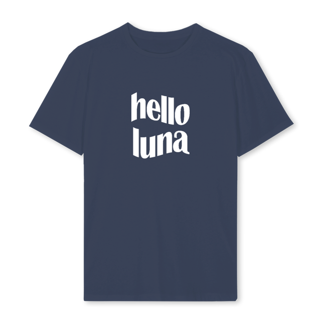 HELLOLUNATFRONTR Navy Blue Regular Tee.