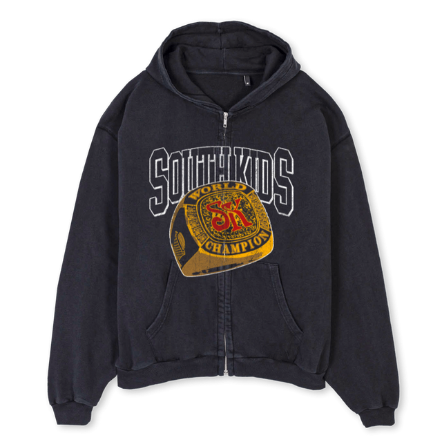 CHAMPIONRINGZIP Vintage Black Oversized Zipped Hoodie.
