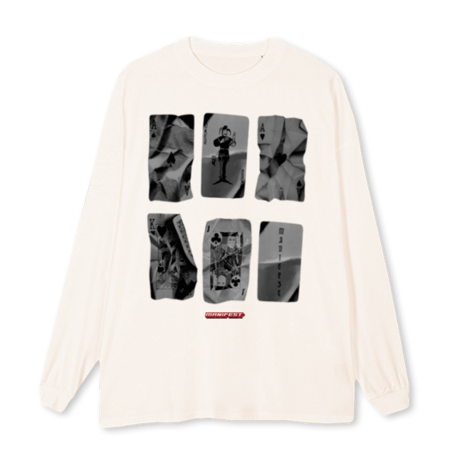 CARDS Vintage White Oversized LS Tee.