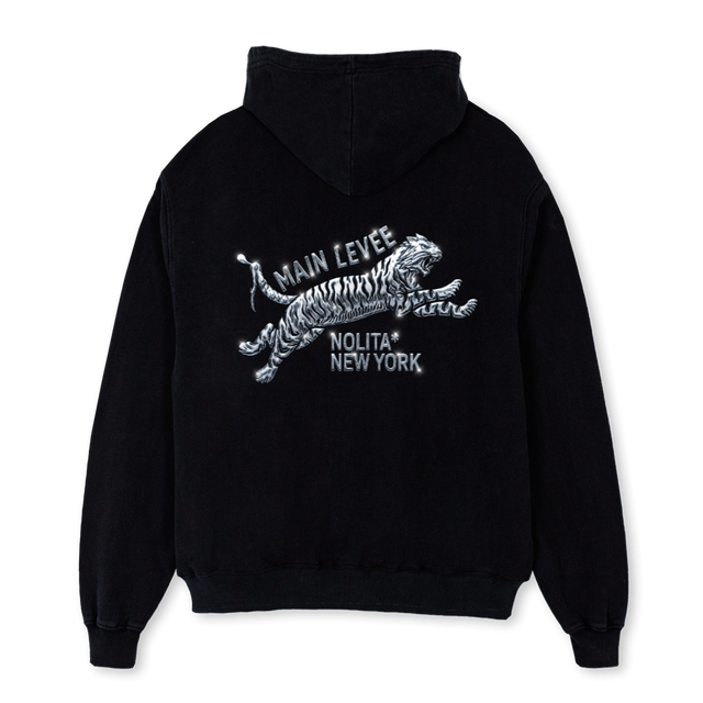 CHROMETIGER Black Oversized Hoodie.