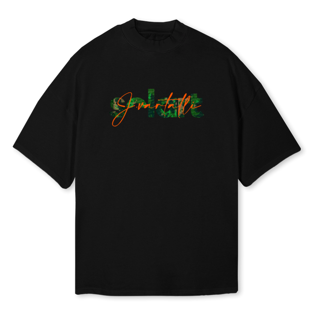 VARTALLIXALLENDES Black Oversized Mock Neck Tee.