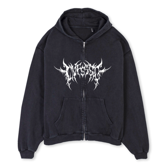CNFSSSDCYBERVINTAGE Vintage Black Oversized Zipped Hoodie.
