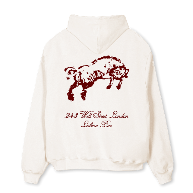 HODDIEFRONTBACKBULL Vintage White Oversized Hoodie.