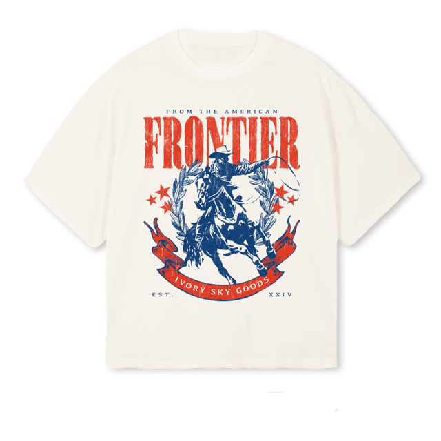 FRONTIER Vintage White Oversized Boxy Tee.
