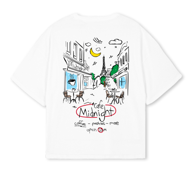 WHITECAFESHIRT White Oversized Boxy Tee.