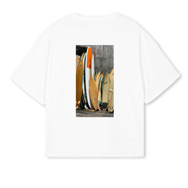 SURFBOARDSBOXY White Oversized Boxy Tee.