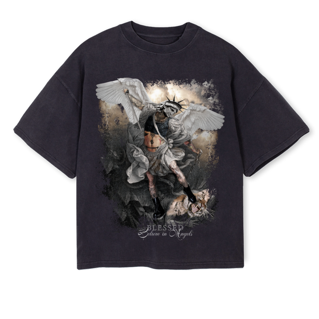 BELIEVE Vintage Black Oversized Boxy Tee.