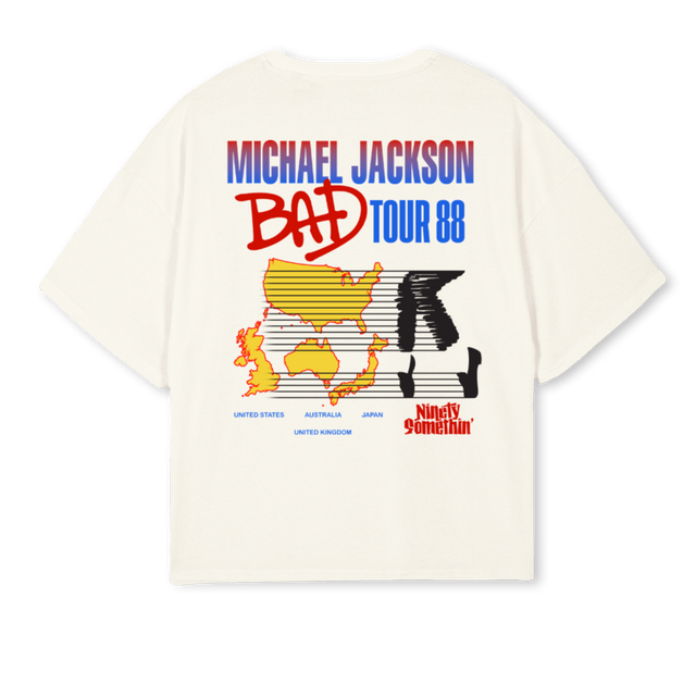 BADTOURTEE Cream Oversized Boxy Tee.