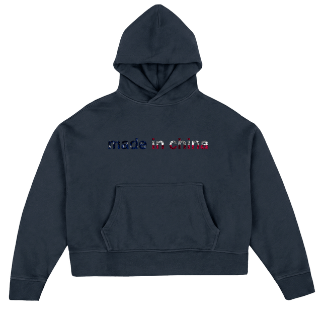 USAMADEINCHINA Navy Blue Oversized Boxy Hoodie.